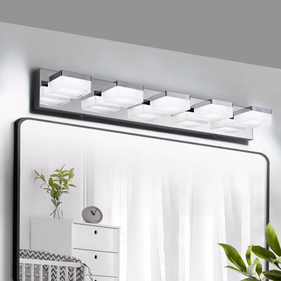 Modern Chrome 5-Light LED Vanity Light, Minimalist Wall Sconce for Bathroom Mirror