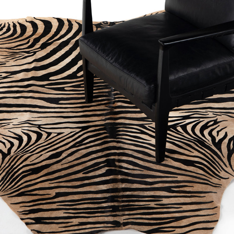 Mateo Cowhide Animal Print Area Rug in Zebra Hair On Hide