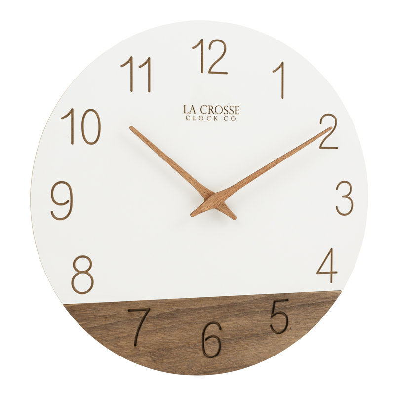 Sierra Wood 12" Wall Clock, White/Walnut