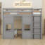 Lit mezzanine simple en bois massif avec garde-robe de rangement intégré et 2 fenêtres-159241220