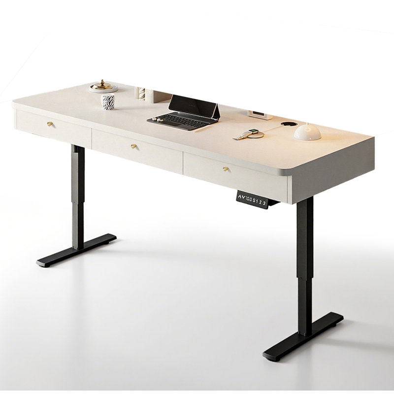 Bureau debout électrique réglable avec tiroirs, Blanc, 33.9" H x 63" W x 23.6" D