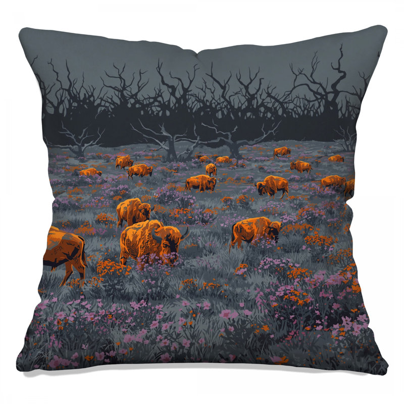 Coussins Buffalo In Wildflowers Field, 18 x 18 pouces