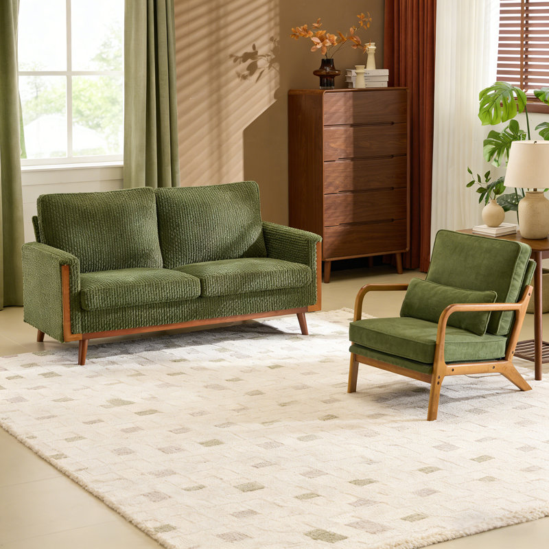 2 - Piece Farmhouse Living Room Sofa Set, Green