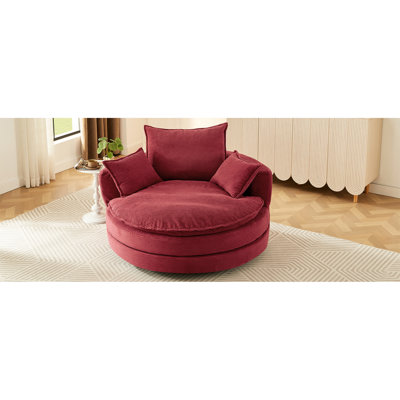 Méridienne pivotante rouge 360 avec système de coussins à deux couches, coussin de soutien, revêtement en velours côtelé, siège pivotant à détente à hauteur de 38 po, design, 3 coussins amovibles,