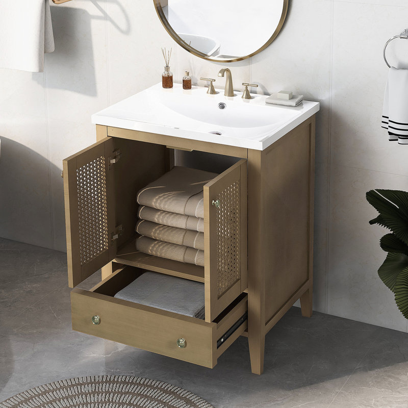 Meuble-lavabo en rotin naturel 24 po avec lavabo