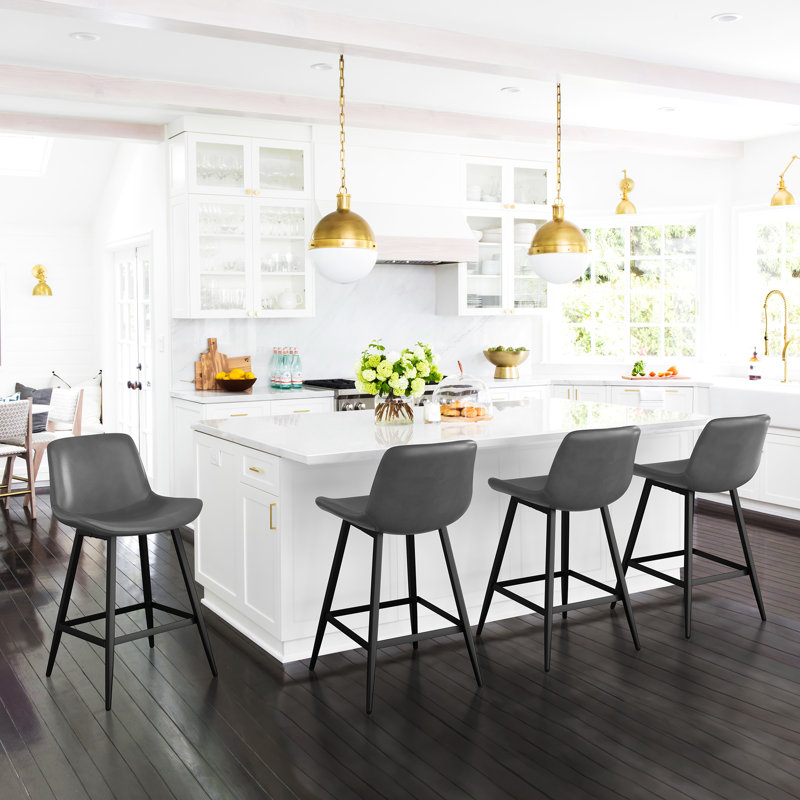 Whiskey Brown Faux Leather Counter Stools with Metal Legs, Set of 4