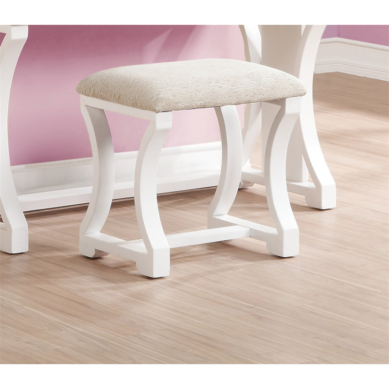 Unique Modern Bedroom Vanity Set W Stool Foldable Mirror Drawers White Color MDF Veneer 1Pc Vanity Furniture, White