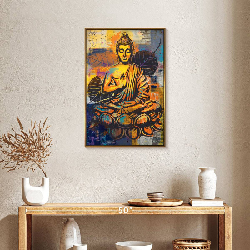 Bouddha assis en forme de lotus, Floating Frame Gold, 21 po x 31 po