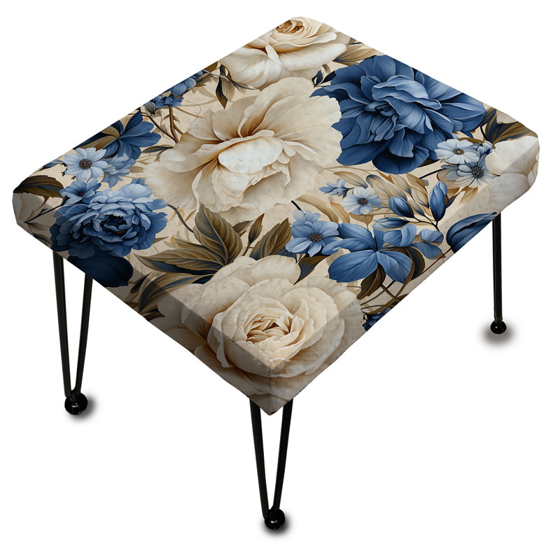 Blue Renaissance Roses Victorian Pattern VI - Floral Rectangle Ottoman