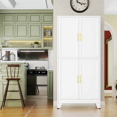 75.2" Metal Tall Freestanding Kitchen Pantry Storage Cabinet with 4 Doors Shelves for Kitchen Dining Room Living Room Bathroom