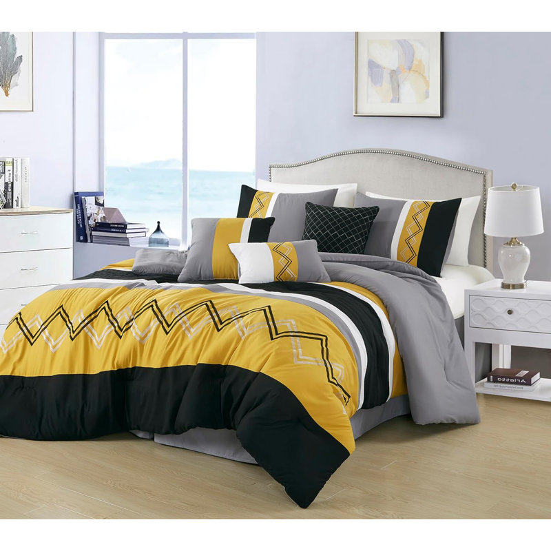 Microfiber Modern & Contemporary 7 Piece Comforter Set, Queen Comforter + 6 Additional Pieces