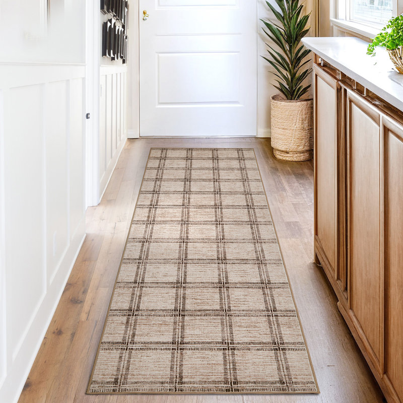Washable Modern Rug Soft Plaid Carpet with Non-Slip Backing, Stain-Resistant Low Pile Floor Mats, Easy Cleaning Geometric Indoor Tug for Living Room, Nursery, Office