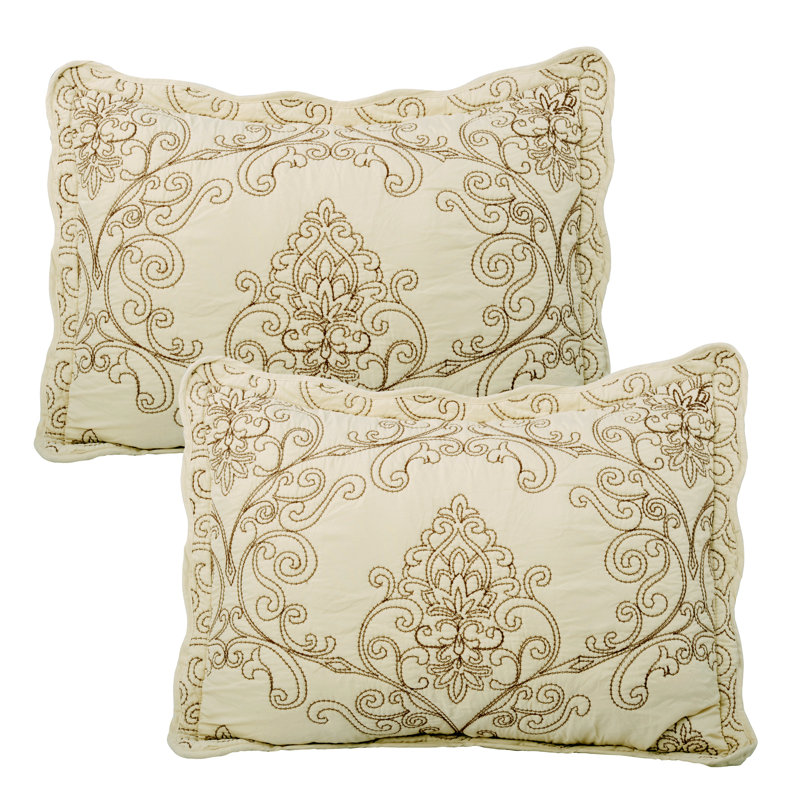 Beige King Reversible Microfiber Damask Bedspread Set