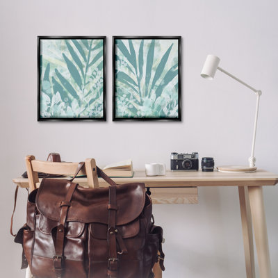 Teal Palm Fronds  2 PC  Framed Floater Canvas Set by June Erica Vess -  Bay Isle Home™, C4C01BC93010460D8BA34E60A38B7FFE