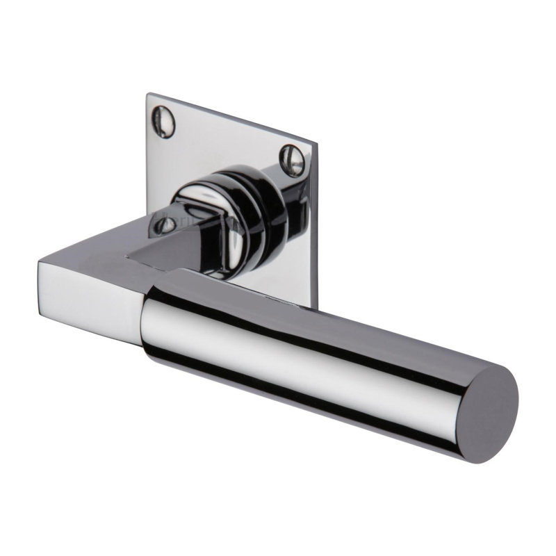 Heritage Brass Heritage Door Handle Lever Latch on Square Rose Bauhaus Design, Polished Chrome