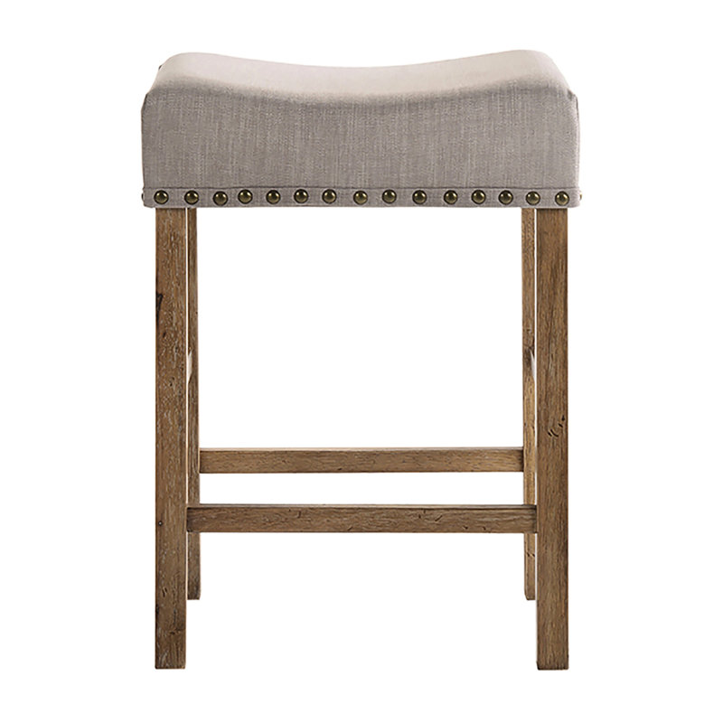 Tabourets de comptoir en lin brun clair sans dossier - construction rustique et hauteur confortable (2 tabourets) sans dossier, pattes grises patinées, meubles de chambre à coucher