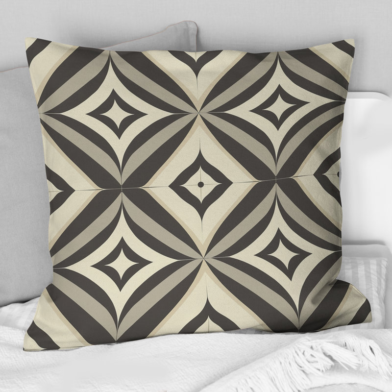 Coussin décoratif beige rétro noir Mid-Century Rhombus, H 16 po x l 16 po