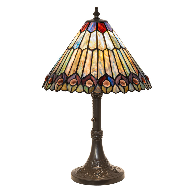 19" High Tiffany Jeweled Peacock Accent Lamp