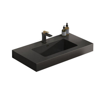 Sleek Matt Black Quartz Basin With Integrated Overflow And Style Elegant For Bath Spaces