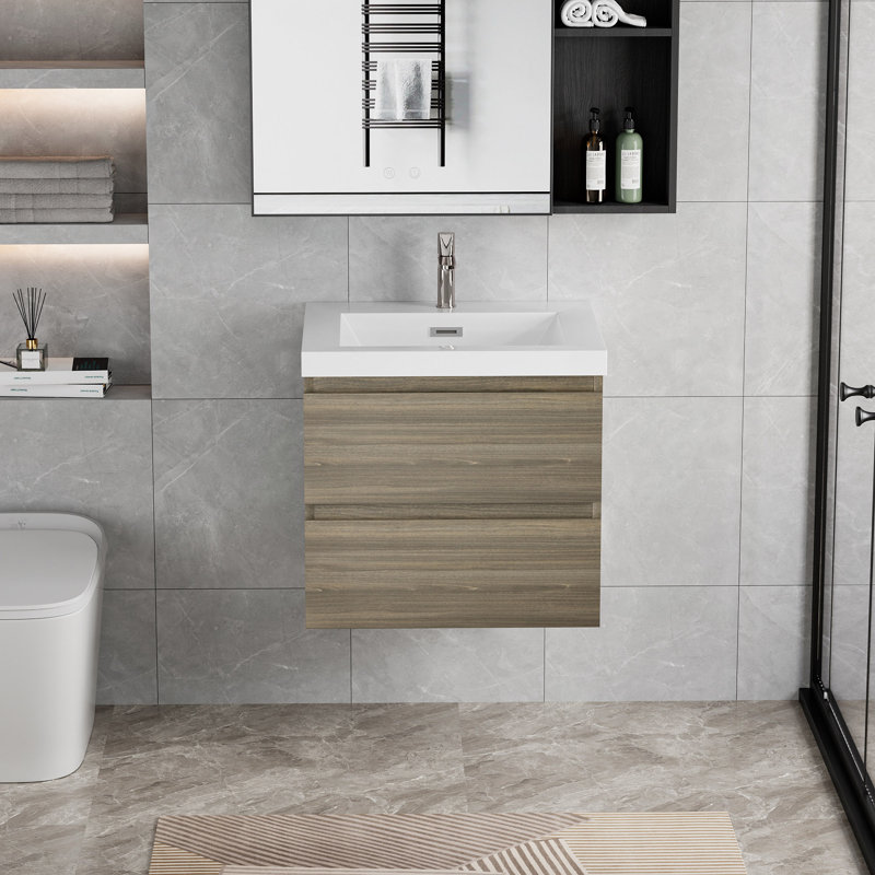 24" Floating Bathroom Vanity With Sink, Gray