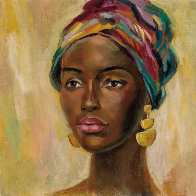 «African Face II» par - peinture sur toile tendue, H 36 po x l 36 po