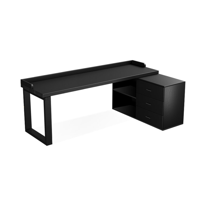 Bureau en bois massif noir en forme de L avec 3 tiroirs, Right Hand Return, 31.5" H x 86.61" W x 23.62" D