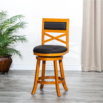 Tabouret de comptoir de 24 po, siège en tissu naturel gris anthracite, tabouret de hauteur en bois franc résilient