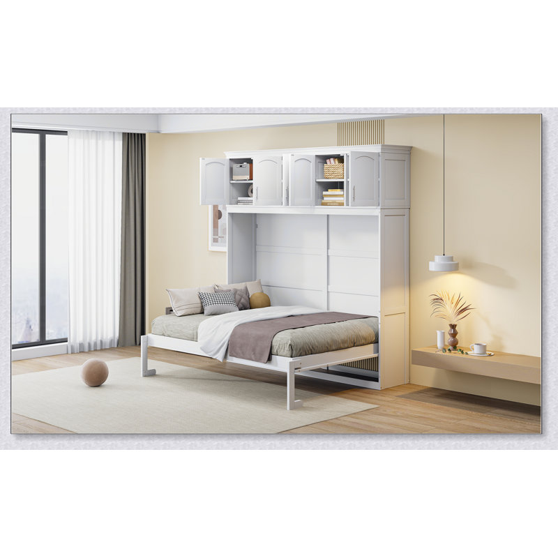 Murphy Bed Wall Bed With Top Cabinets, Full, White