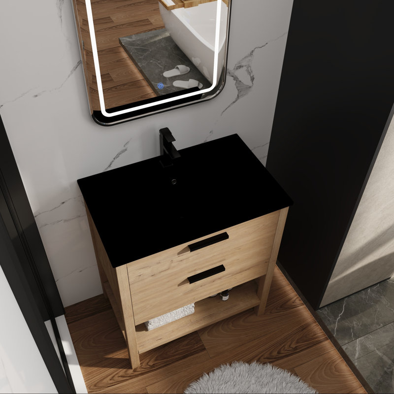 Meuble-lavabo 30 po avec 2 tiroirs et rangement, Noir