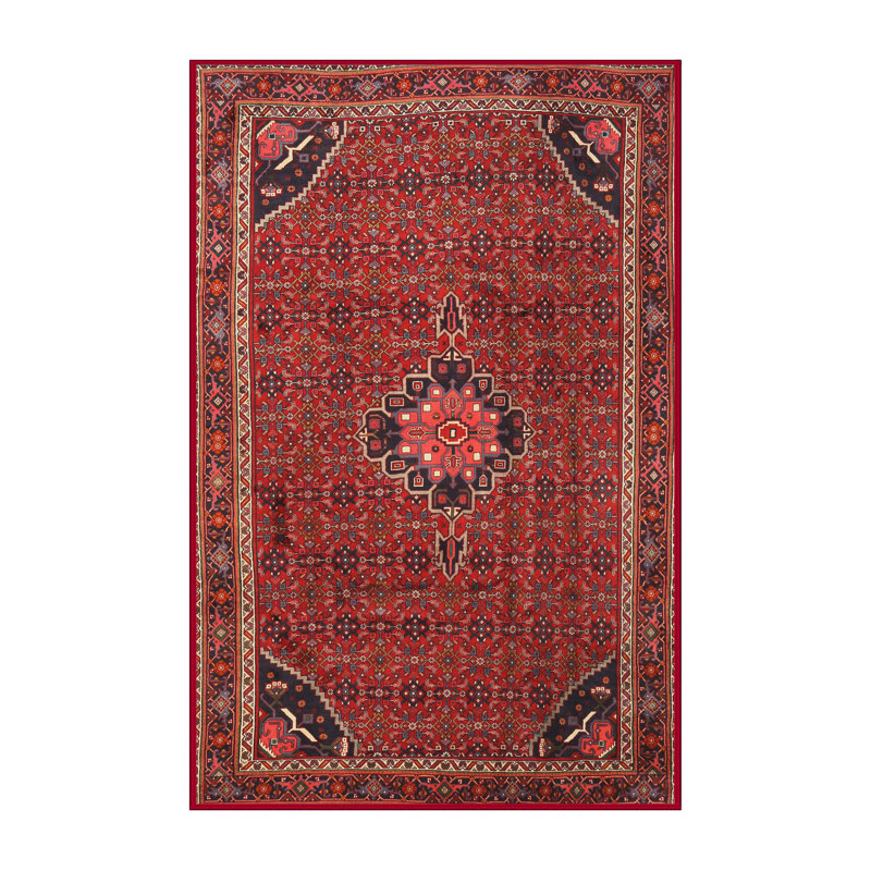 Tapis traditionnel rouge / rose clair / noir Doher, Rectangle 4 pi x 6 pi