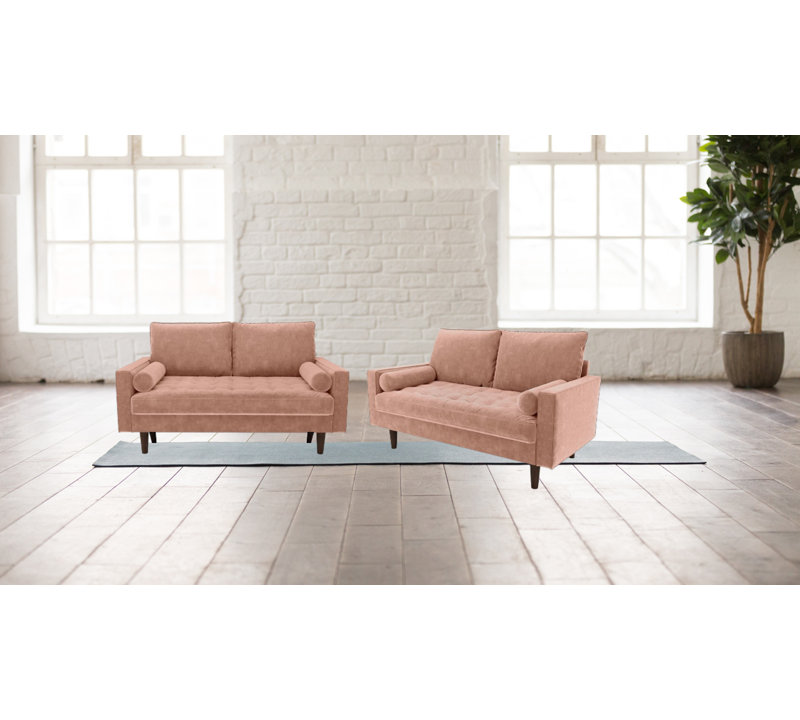 Ensemble de causeuse en velours luxueux avec pieds en bois élégants, Causeuse, coussins décoratifs, Rose