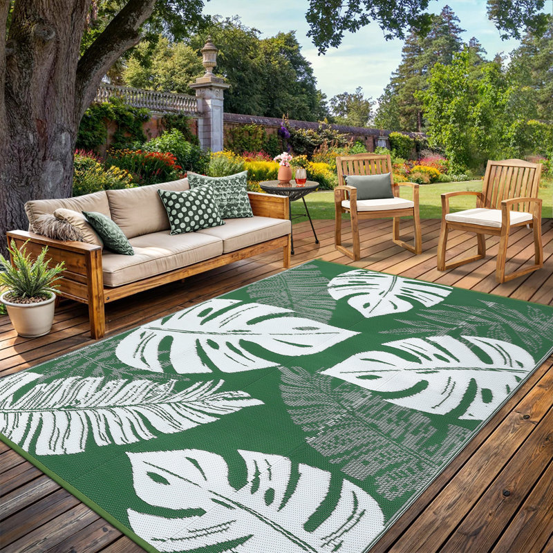 Tapis d'extérieur imperméable réversible en plastique avec paille Tapis de patio pliable résistant aux rayons UV, Vert