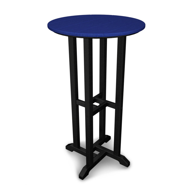 POLYWOOD Tables Round Dining Table, 42" H x 24" W x 24" L, Black & Pacific Blue