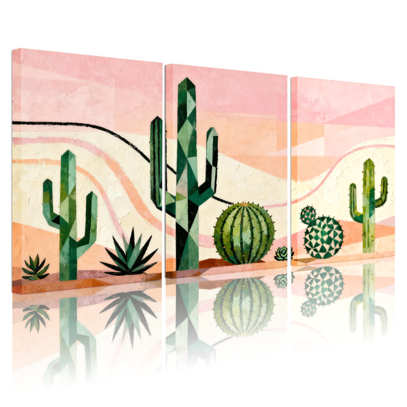 Cactus du désert, impression de paysage de cactus, ensemble de 3 impressions sur toile, H 24 po x l 48 po