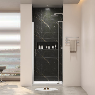 28-32"W X 72"H Left And Right Opening Universal Pivot Shower Door, Open Outside, With 1/4" And 5/16" Tempered Glass And Brushed Nickel Finish