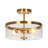 2-Light Gold Semi-Flush Mount Ceiling Light with Seeded Glass Shade