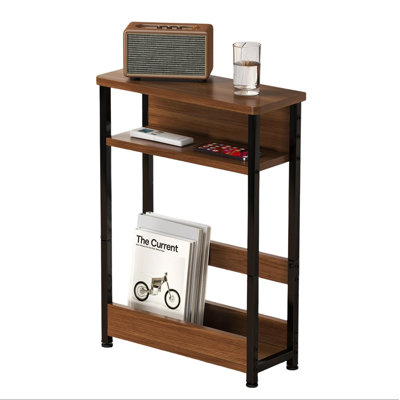 Small Narrow Side Table with 2 Storage Shelves, Industrial Slim End Table with 30 lbs Capacity
