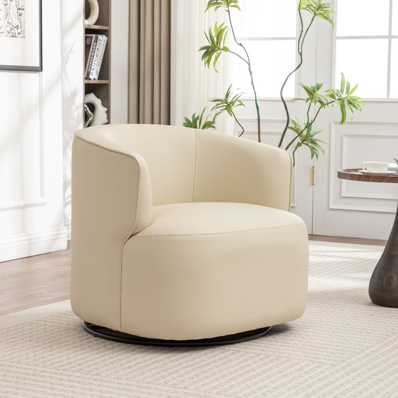 Fauteuil demi-tonneau pivotant de 32 po Tybias, Crème, crème