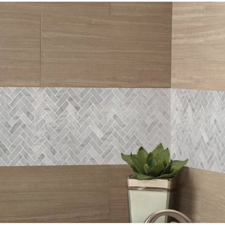 12” x 12” Carrara White Herringbone Mosaic Marble Tile Sheets Polished