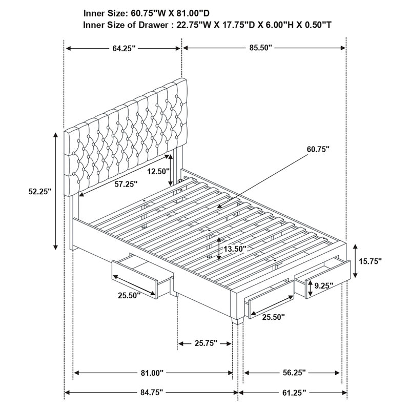Lit plateforme tapissier avec rangement Sandip, Grand, Gris foncé