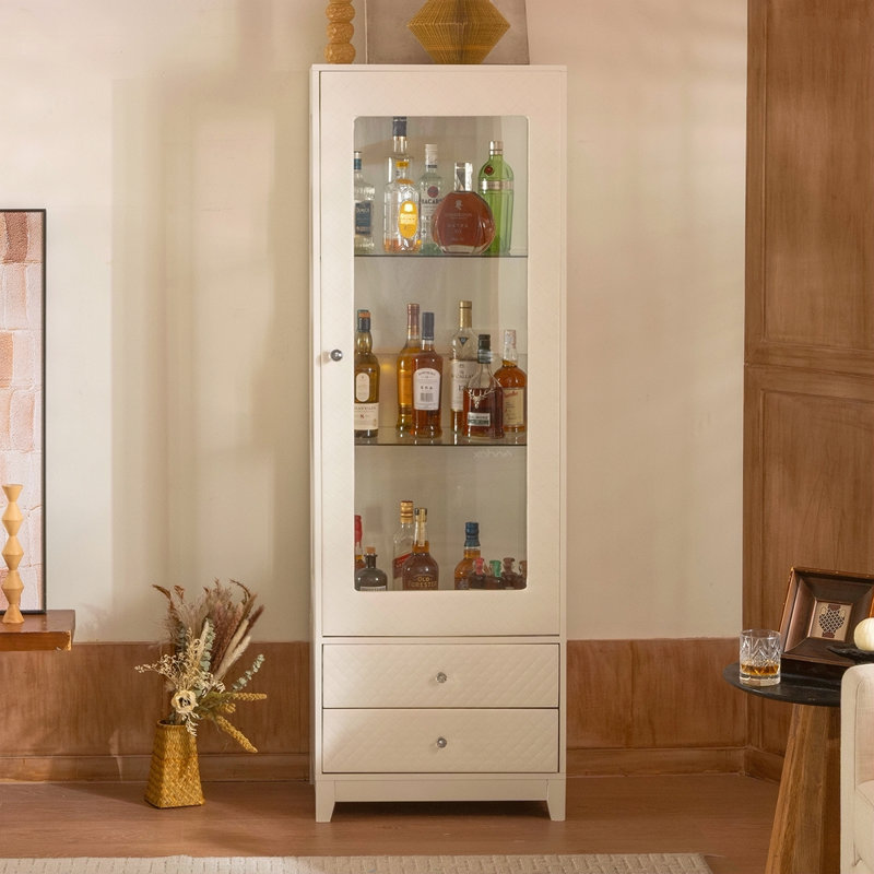 Vitrine autoportante 71 po, porte vitrée avec plafonnier, armoire à vin avec tablettes réglables, pour le salon, la cuisine, le bar et la salle à manger