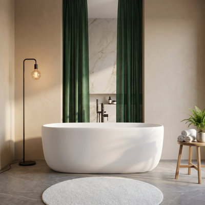 52'' Modern Solid Surface Resin Bathtub With Pop-Up Drain, Ideal For Small Spaces