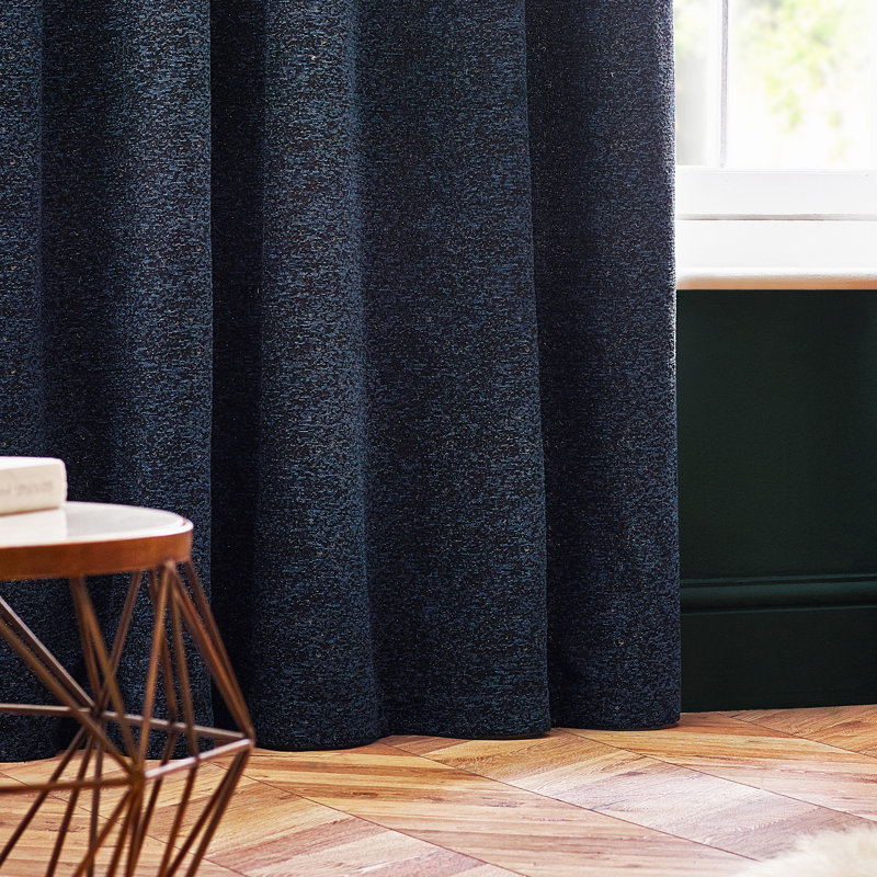  Chenille Room Darkening Eye Curtains, Navy, 117cm Width x 183cm Drop