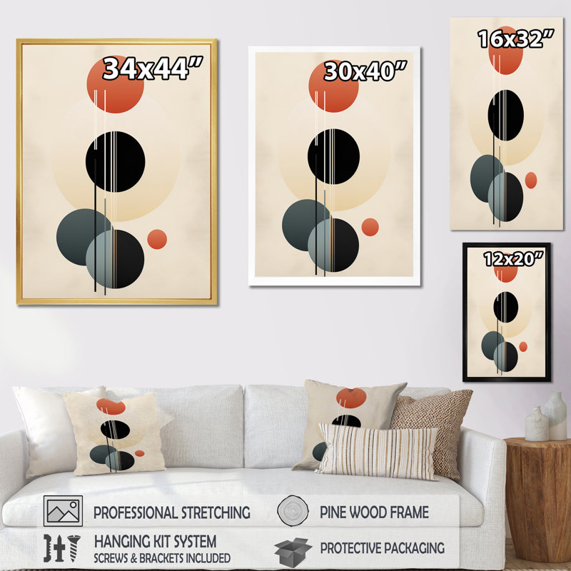 «Waning With The Moon», circulaire géométrique rétro I - décoration murale géométrique moderne, Cadre doré à une seule photo