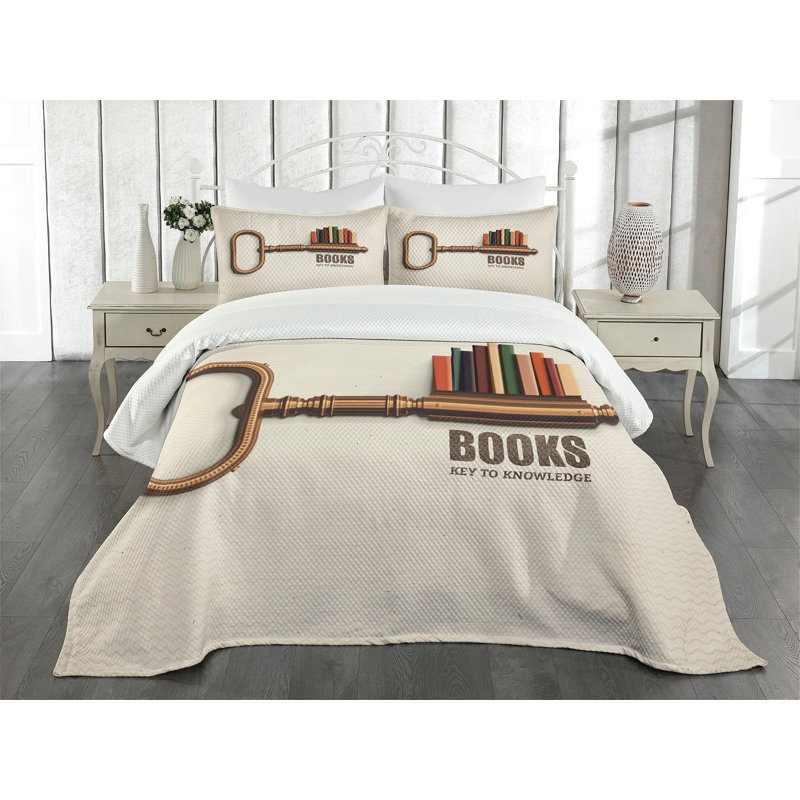 Ambensonne Book Bedspread Key to Multicolor, King Coverlet/Bedspread + 2 Pillow Shams