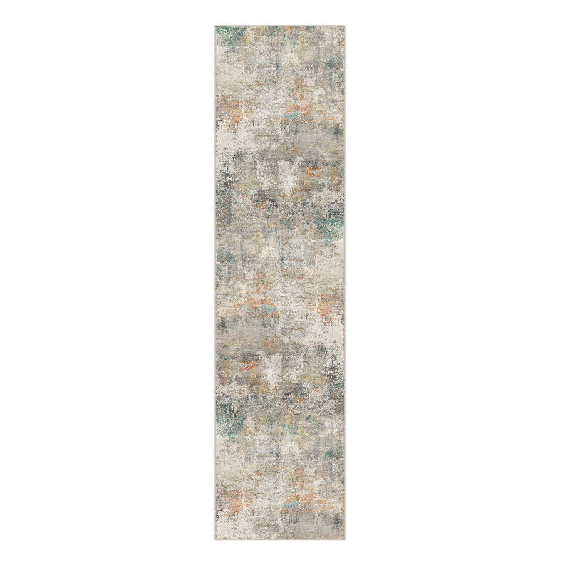 Jayden Abstract Grey/Red Area Rug, Tapis de couloir 2 pi 3 po x 7 pi 6 po