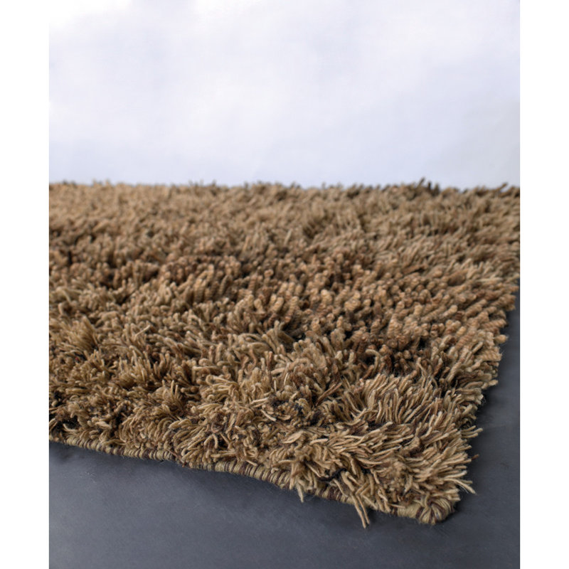 Karine Authentic Hand-Woven Handmade Brown Classic Shag Wool & Cotton Area Rug, Rectangle 9' x 13', Brown