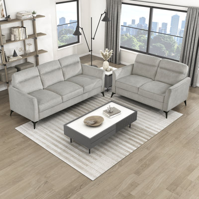 Olegas Modern & Contemporary Textured Microfiber 2-Piece Living Room Set with High-Density Foam over Pocket Coils & Sleek Metal Legs