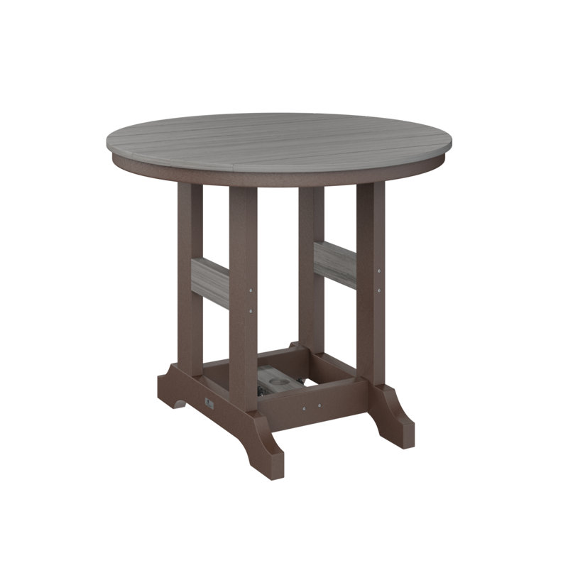 Garden Classic Outdoor Round Dining Table, Chocolate Brown, Driftwood Gray