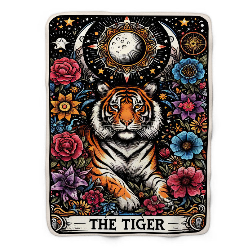 The Tiger Tarot Card - 1 jeté Sherpa Blan Premium, L 50 po x L 60 po